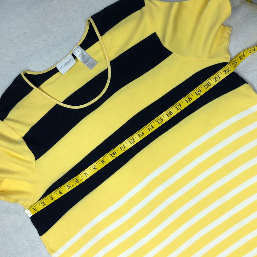 5 for $10 Liz Claiborne EUC Yellow, White, & Navy Striped Top 1X - Picture 7 of 7